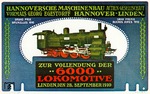 Nachdem 1869 die 100. Lokomotive gebaut worden war (vgl. Bild-Nr. 17359) konnte im Jahre 1910 bereits die 6000. Lokomotive aus Hannover-Linden geliefert werden. Bei der mit dem Grand Prix in Brüssel und Buenos Aires ausgezeichneten pr. G 8 handelt es sich um die "4820 Osten", spätere 55 1989 mit Lentz-Ventilsteuerung.  (1910) <i>Foto: Hanomag, Slg. Johannes Glöckner</i>