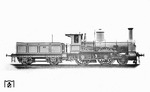 Die Staatsbahn des Königreichs Hannover nahm am 22.10.1843 ihren Betrieb auf der Strecke Hannover - Lehrte auf. Schon bald wurden leistungsfähigere Lokomotiven benötigt, und so die abgebildete 1 B-Schnellzuglokomotive mit 1829 mm Treibraddurchmesser beschafft. Lok 300 stammt aus einer Serie von 9 Loks, die 1869 durch Schwartzkopff (Berlin) gebaut wurden. 1883 erhielt sie die Nr. 163 der KED Hannover, alle neun Maschinen waren bis 1906 ausgemustert. (1869) <i>Foto: Werkfoto, Slg. J. Glöckner</i>