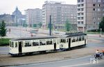 Schmalspurzug der Linie 8 mit Tw 318 mit Bw 558 in Chemnitz. (06.1967) <i>Foto: Robin Fell</i>
